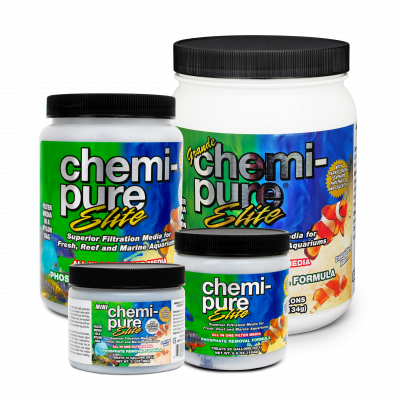 Chemi-pure Elite aquarium filter media in multiple sizes – advanced filtration with ferric oxide for phosphate and silicate removal in freshwater and saltwater aquariums.