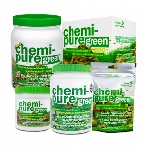Chemi-pure Green aquarium filter media in multiple sizes and nano packs – premium activated carbon with ion exchange resins for freshwater planted aquariums